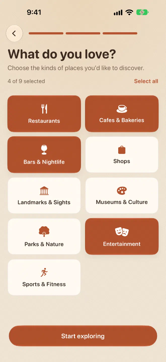 Choosing favourite categories during setup